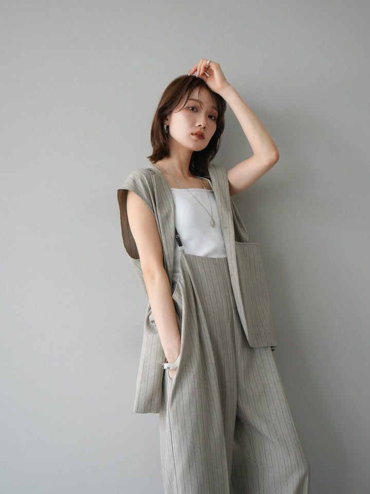 [SET]ヘリンボーンストライプジレ+ヘリンボーンストライプサロペット(2set)