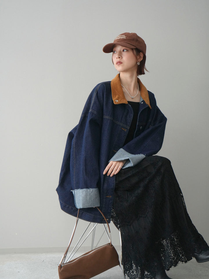 [予約]コーデュロイ×デニムミドルジャケット/indigo