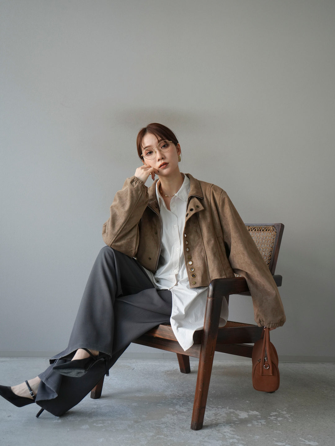 [予約]パンチングデザインスエードショートジャケット/ベージュ