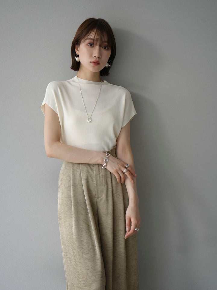 [Pre-order] Petite Neck Side Shirring Summer Knit Top/Ivory