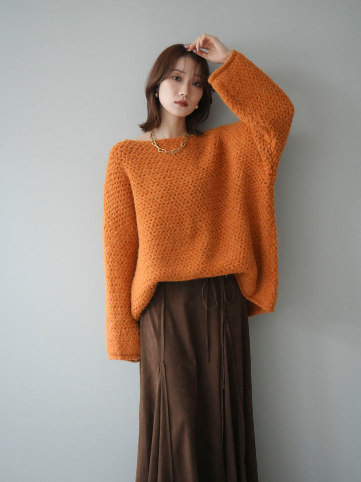 [予約]ワッフル編みオーバーニットプルオーバー/mustard