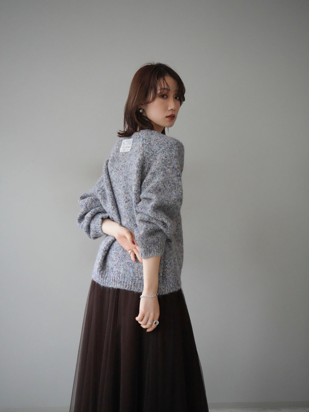 [SET]ロゴラベルミックスヤーンニットプルオーバー+選べるアクセセット(2set)