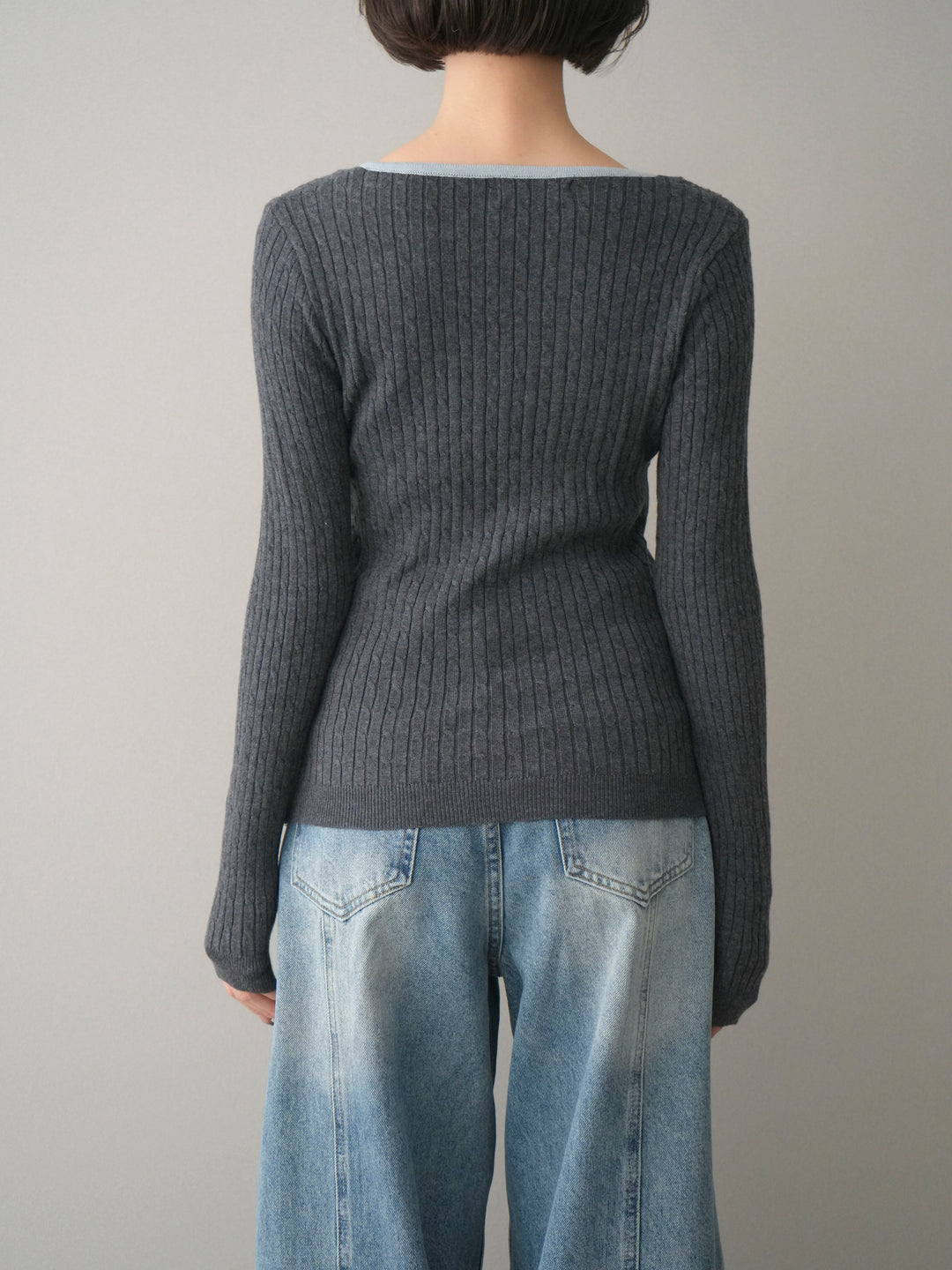 [予約]バイカラーレイヤードニットカーディガン/gray