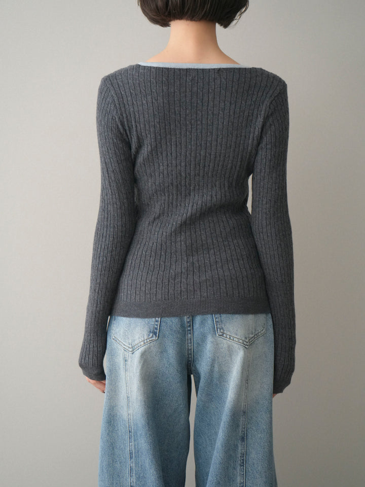 [予約]バイカラーレイヤードニットカーディガン/gray