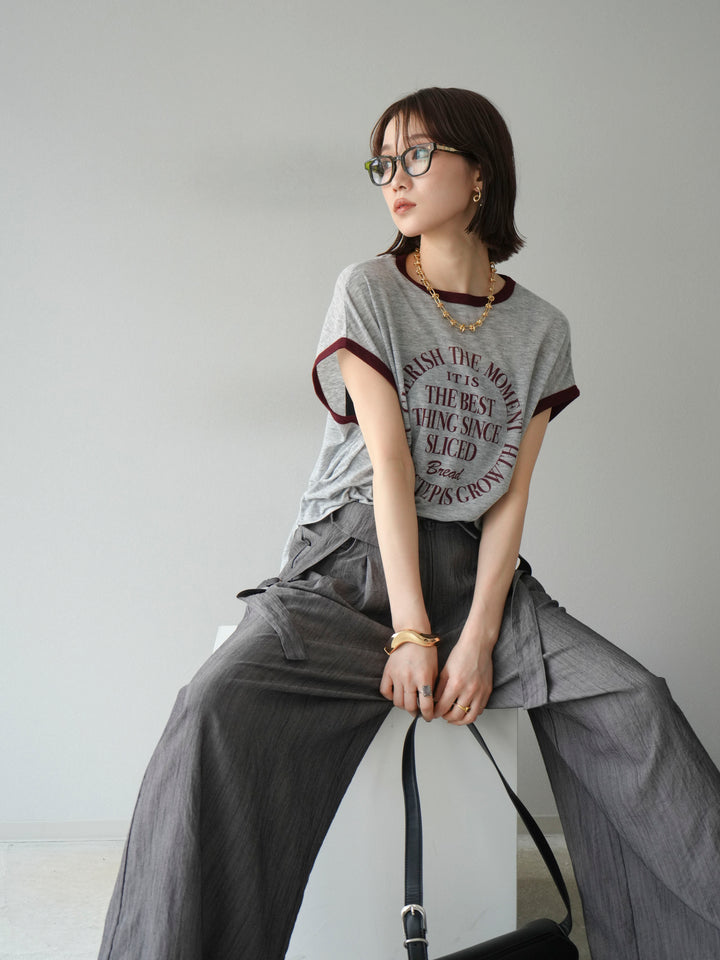 [SET]ストリングデザインハイウエストサロペット+シアーフライス ロゴプリントT (2set)