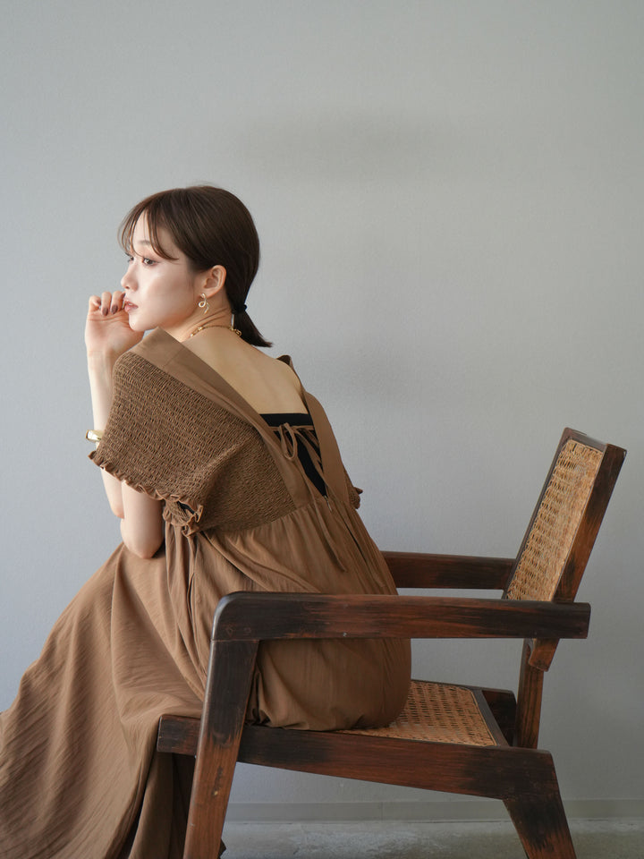 [SET] 褶皺V領連身裙 + 褶皺V領連身裙 (2件套)