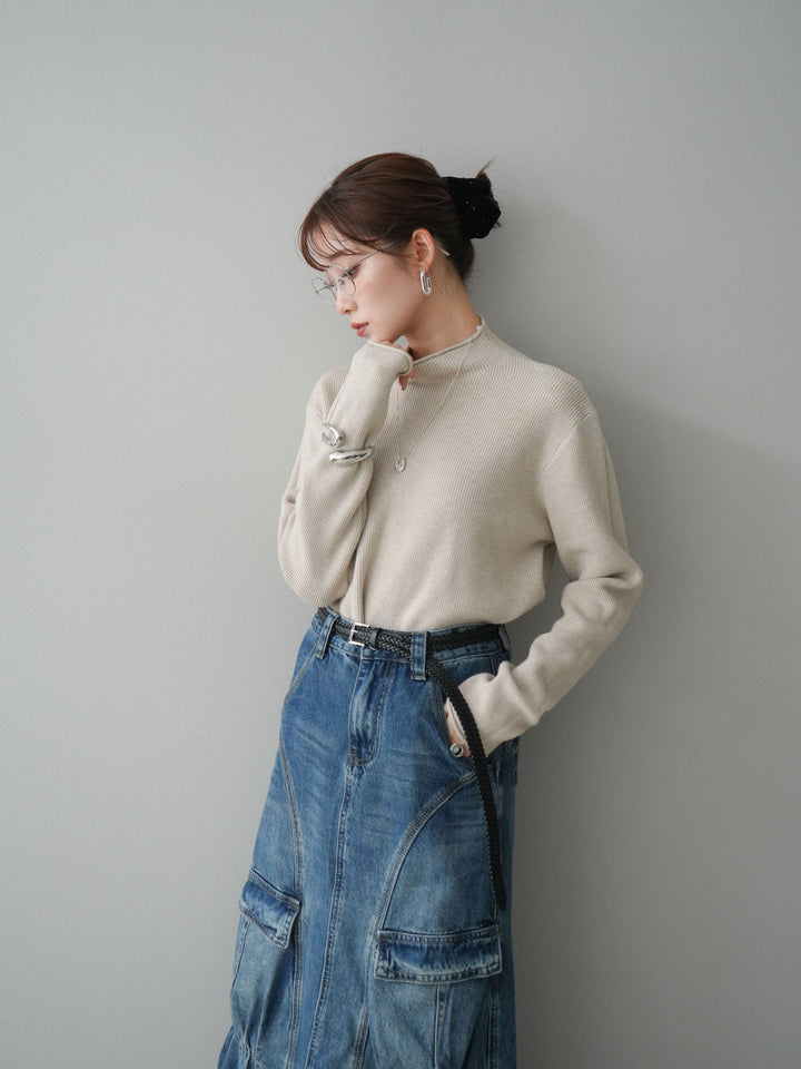 [SET]ボトルネック裾カールリブニットトップス+ボトルネック裾カールリブニットトップス(2set)