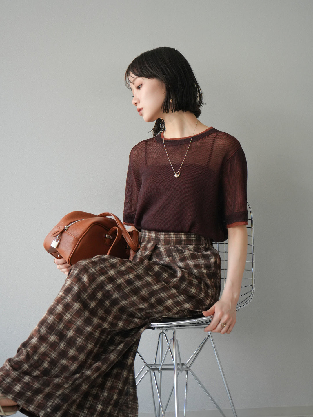 [SET]リネンタッチ配色二重臼ハーフニットトップス+選べるアソート柄スカートセット(2set)