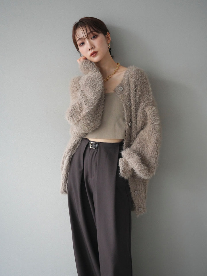 [予約]クルーネックランダムシャギーカーディガン/グレージュ