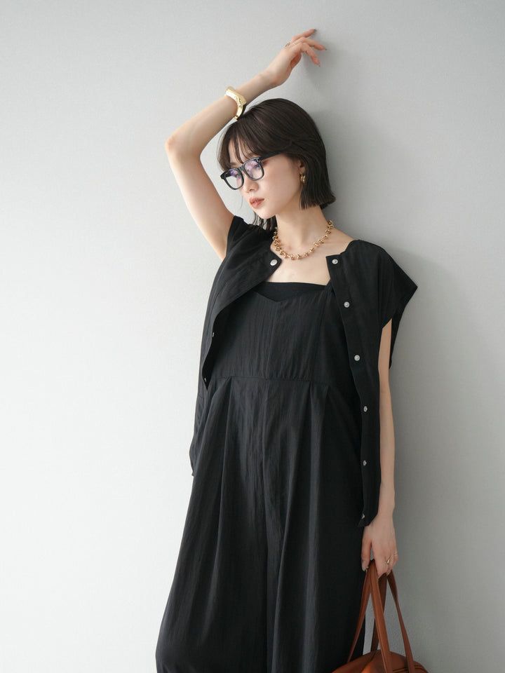 [SET]リネンライクビスチェデザインサロペット+リネンライクドロストバルーンブルゾン(2set)