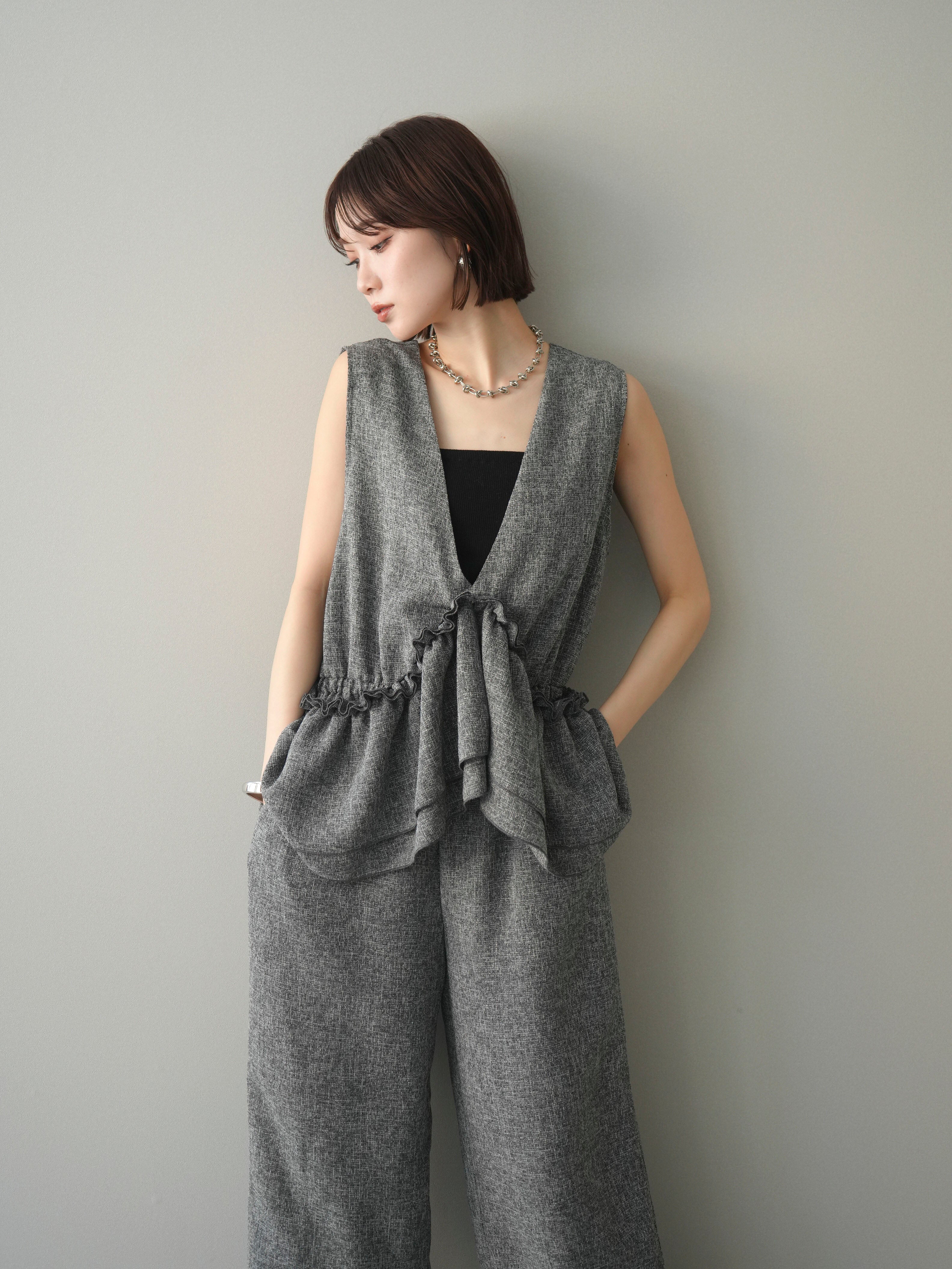 SET]3WAYミックスツイードギャザーオールインワン+選べるアクセセット