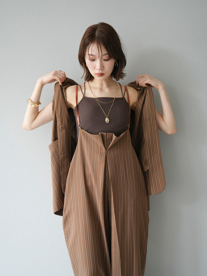 【着回しセット】[SET]ヘリンボーンストライプジレ+シアー切替ベロアトップス+ヘリンボーンストライプサロペット(3set)