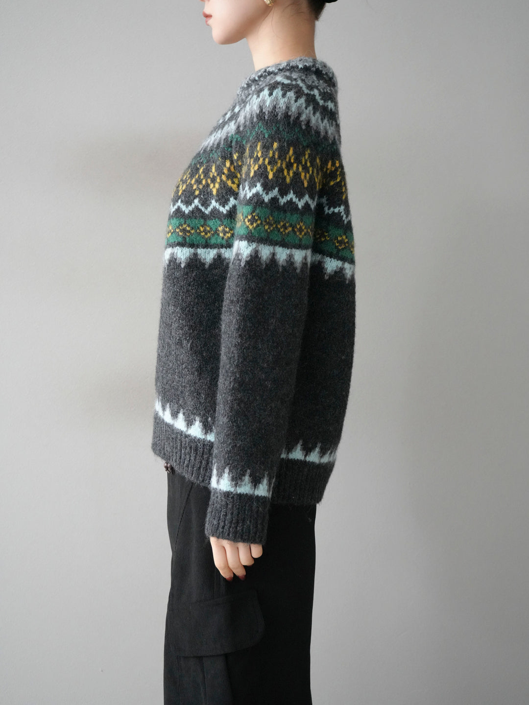 [予約]ウールタッチ求心柄オーバーニットプルオーバー/gray