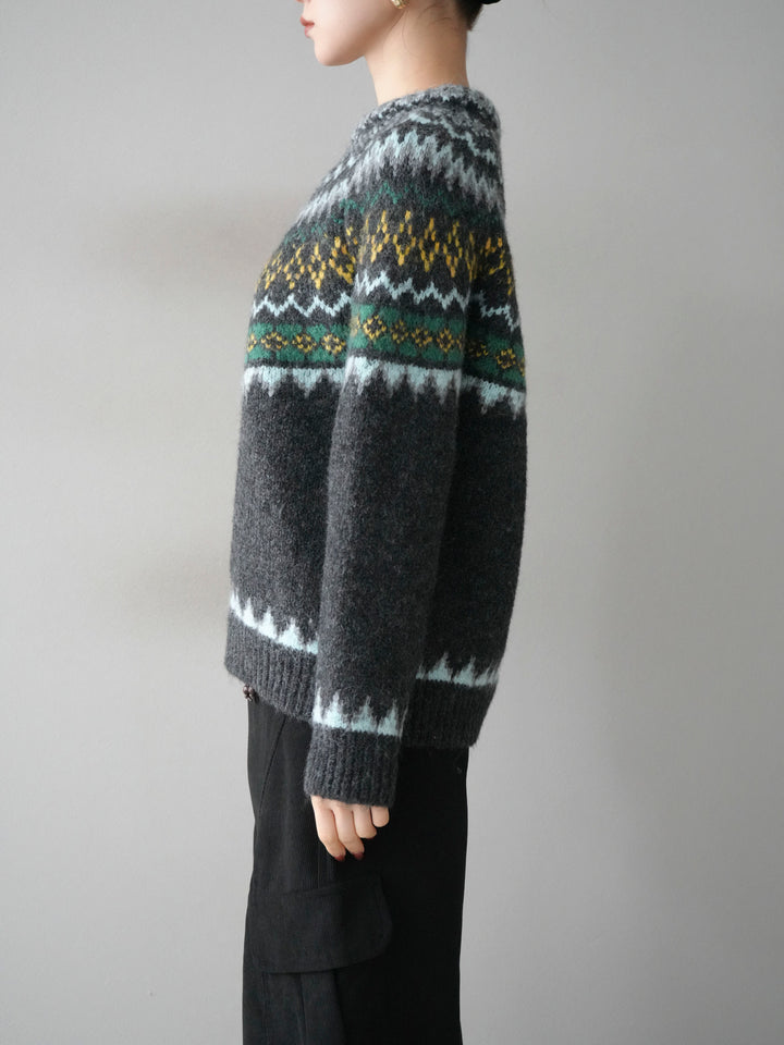 [予約]ウールタッチ求心柄オーバーニットプルオーバー/gray