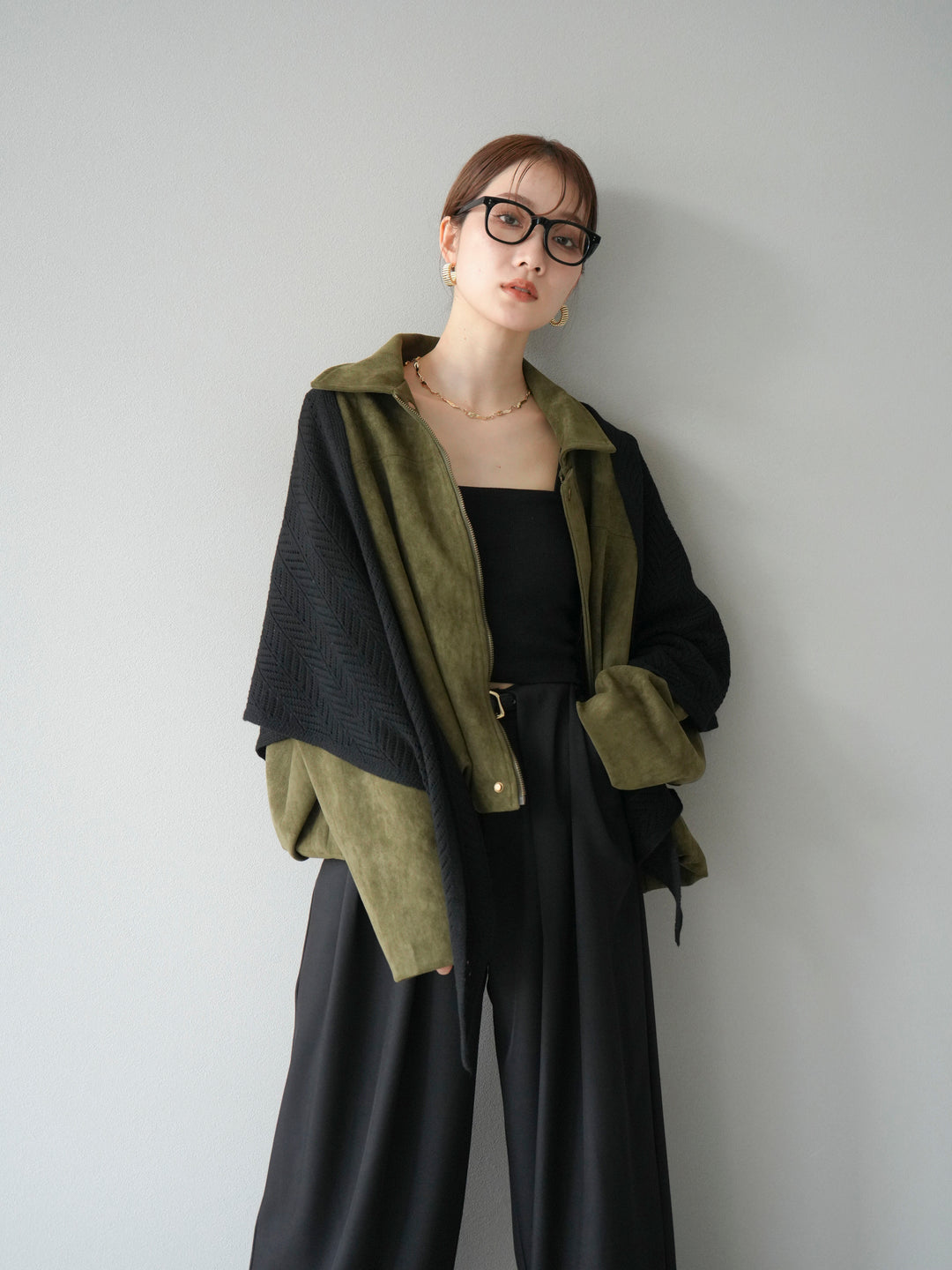 [SET] 麂皮外套+皮帶環設計寬褲（2套）