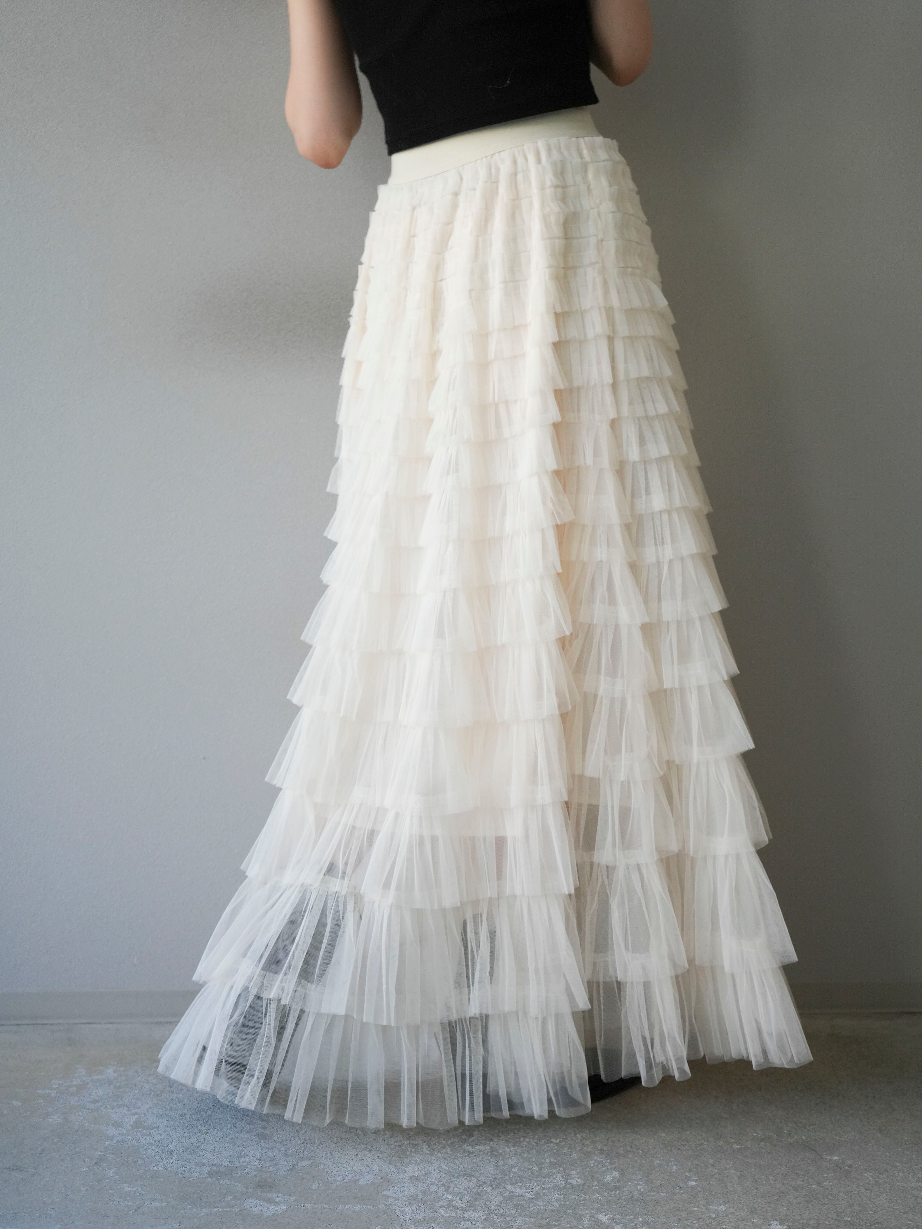 予約]チュールティアードスカート/アイボリー – Lumier