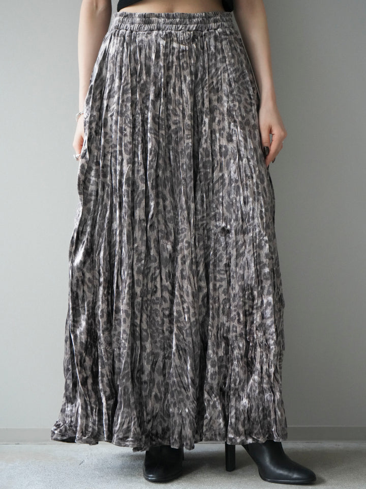 [予約]レオパードベロアワッシャーロングスカート/gray