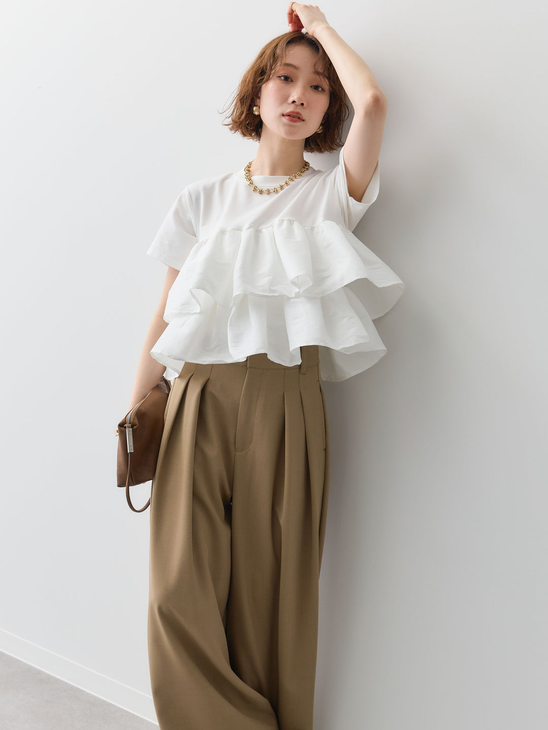 [SET]フリルティアードTEE+クレープデシンタックワイドパンツ(2set)