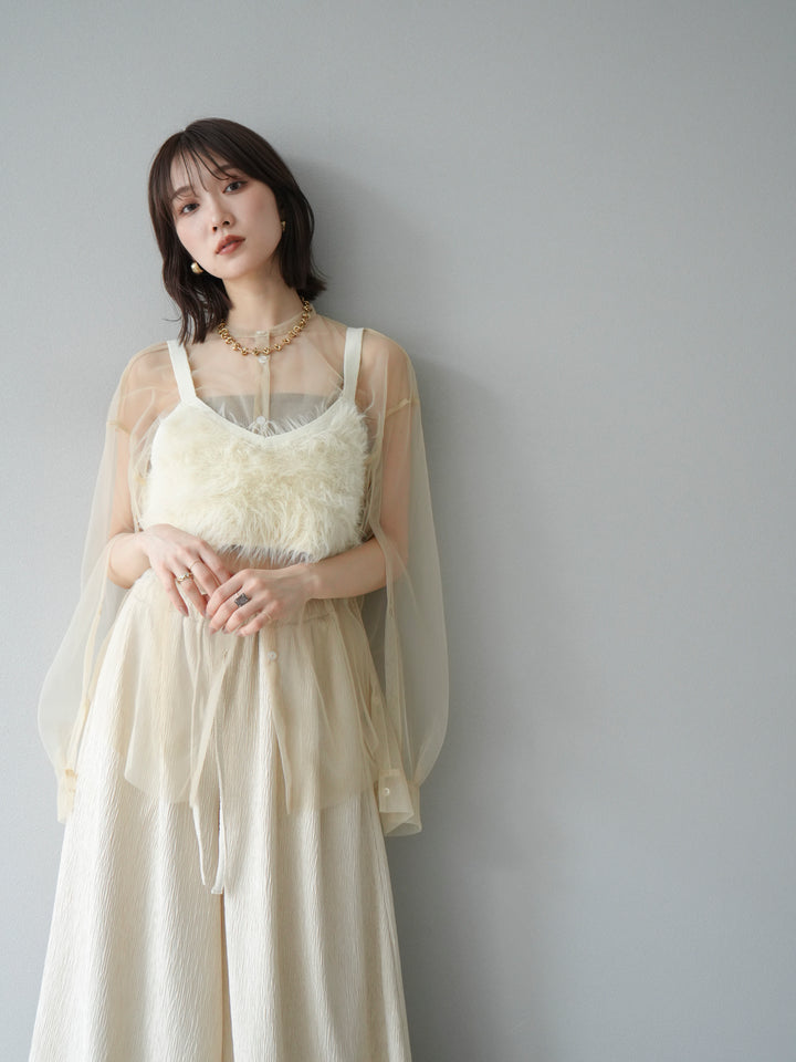 [予約]2WAYスリーブチュールシャツ/ベージュ　