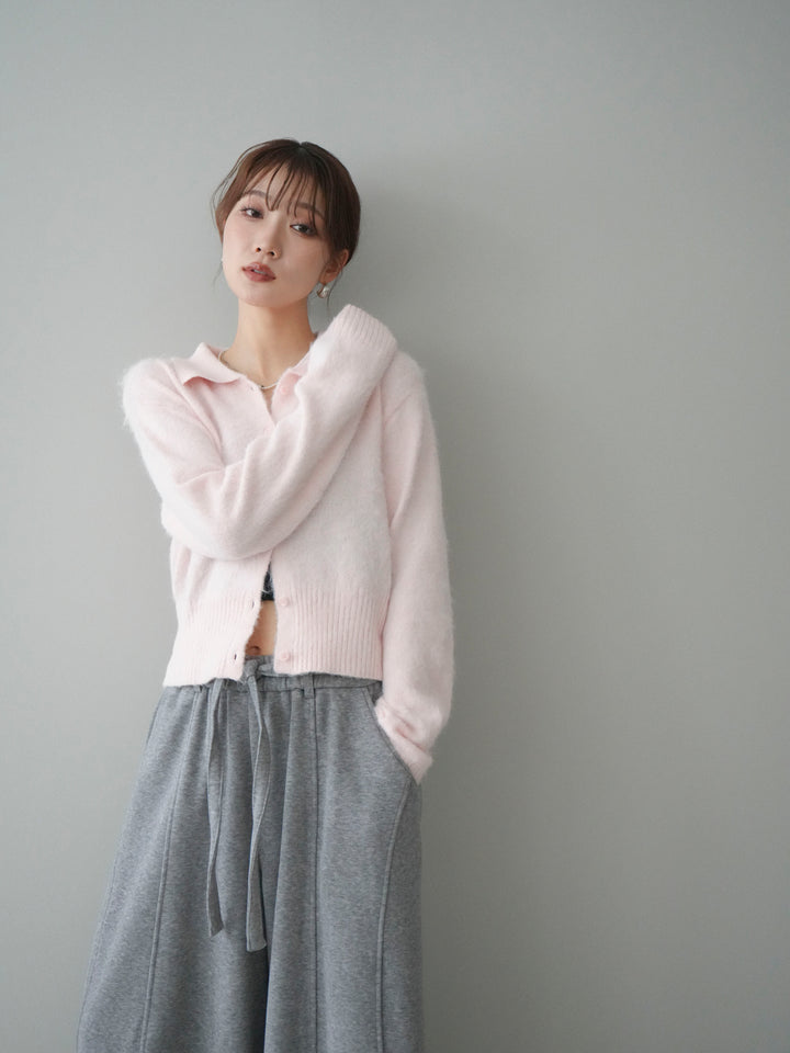 [予約]モヘア衿付きボタンプルオーバー/pink