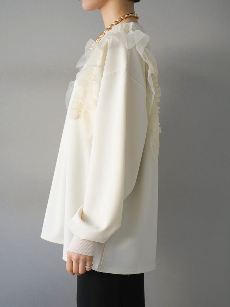 [Pre-order] Tulle shoulder cut georgette pullover/ivory