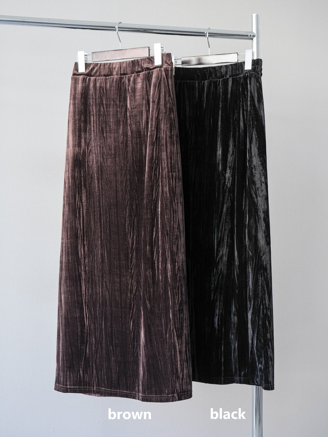 [SET]レザー襟オンブレチェックオーバーシャツ +ループデザインホックベスト +クラッシュベロアナロースカート(3set)