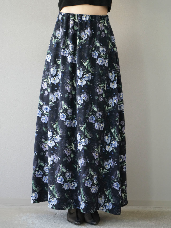 [予約]フラワーナロースカート/ネイビー