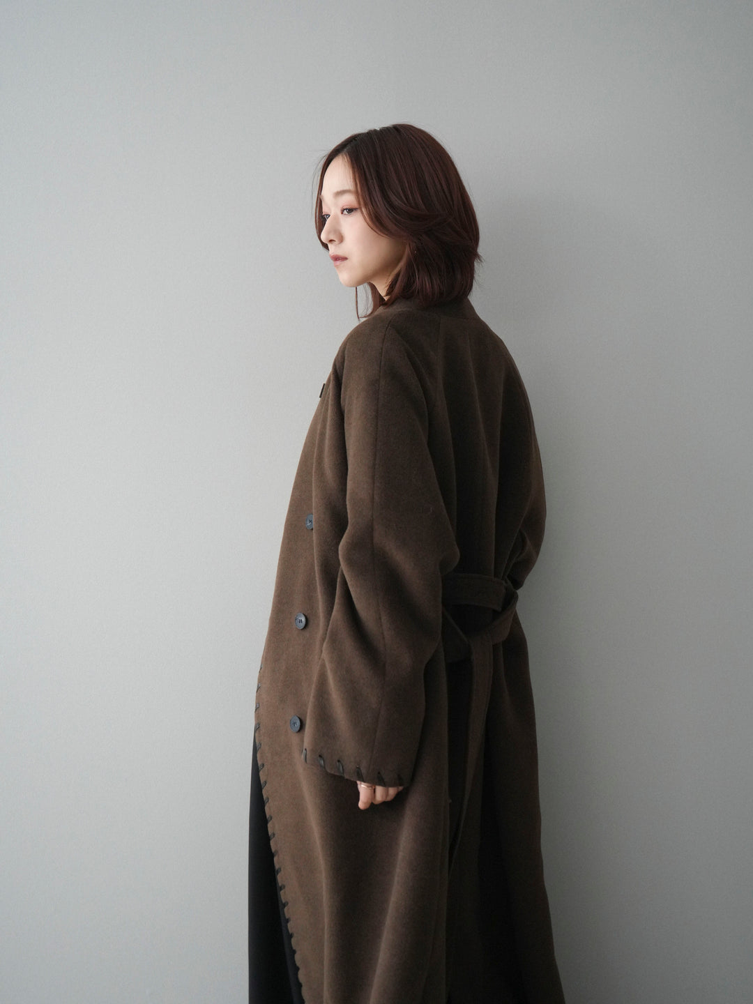 [SET]ハンドステッチ裏中綿ロングコート+テープベルトタックバギーパンツ(2set)