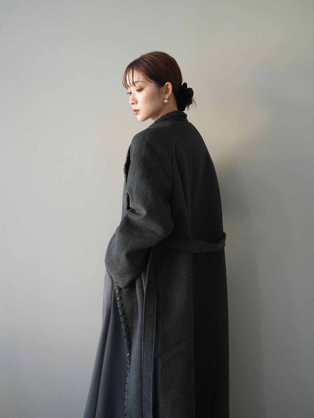 [SET]ハンドステッチ裏中綿ロングコート+テープベルトタックバギーパンツ(2set)