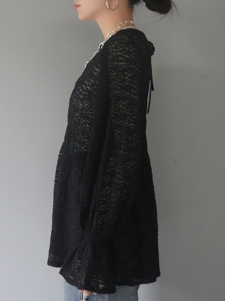 [Pre-order] Lace shirred top/Black