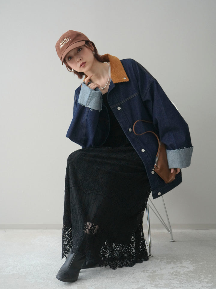 [予約]コーデュロイ×デニムミドルジャケット/indigo