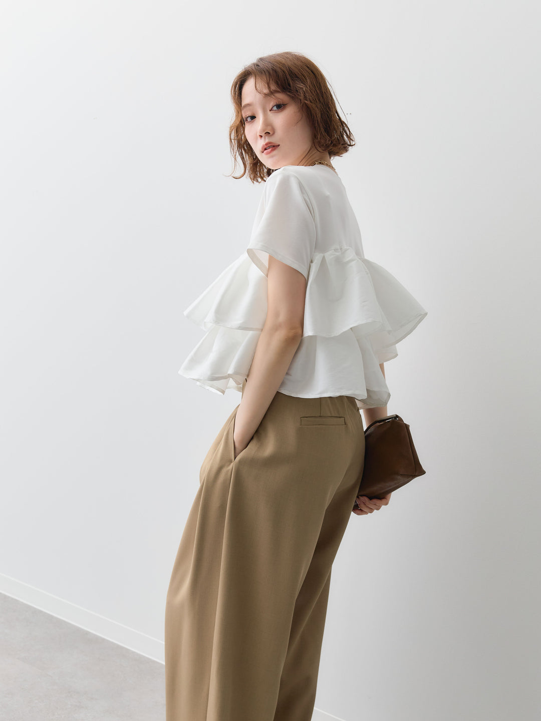 [SET]フリルティアードTEE+クレープデシンタックワイドパンツ(2set)