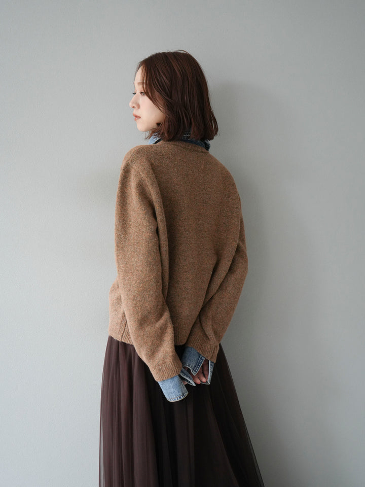 【預購】牛仔領紐扣針織開襟衫/駝色