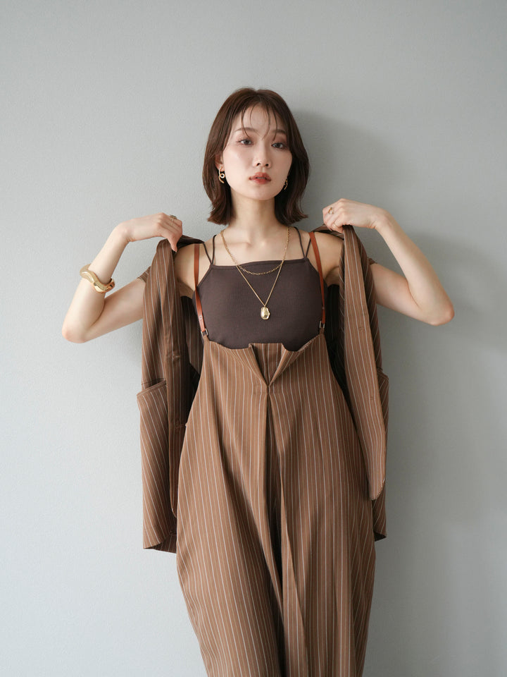 【着回しセット】[SET]ヘリンボーンストライプジレ+シアー切替ベロアトップス+ヘリンボーンストライプサロペット(3set)