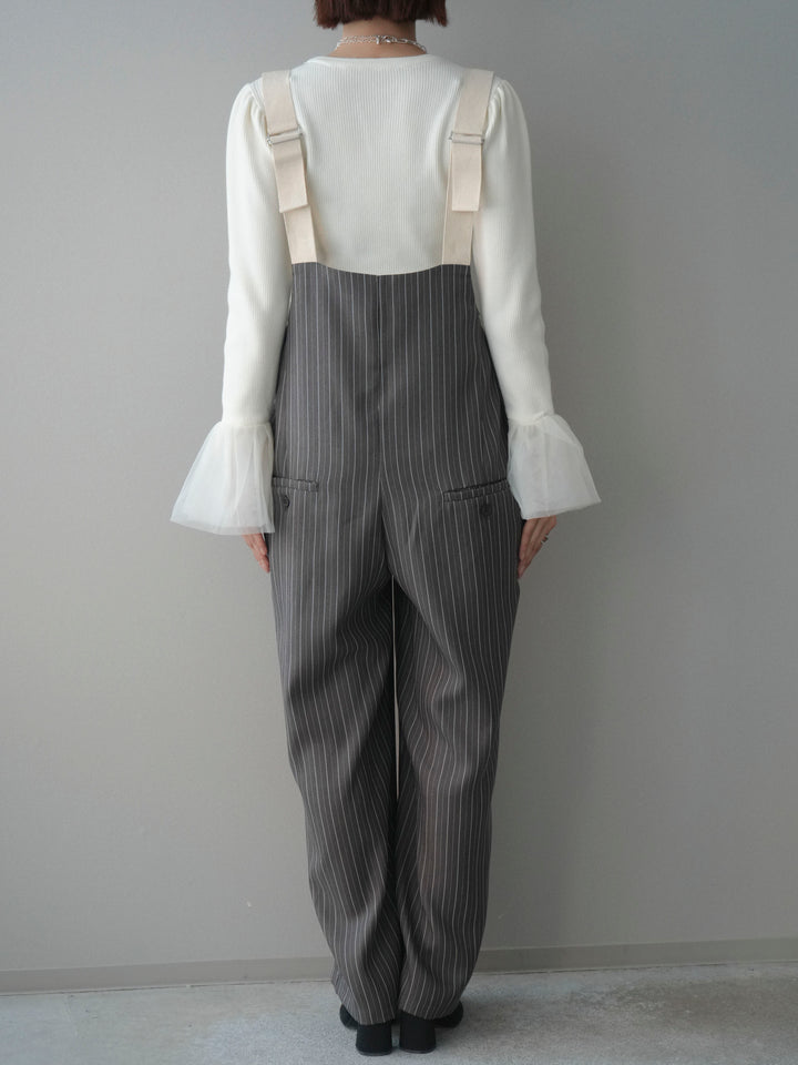 [予約]グログランテープストライプサロペット/charcoal