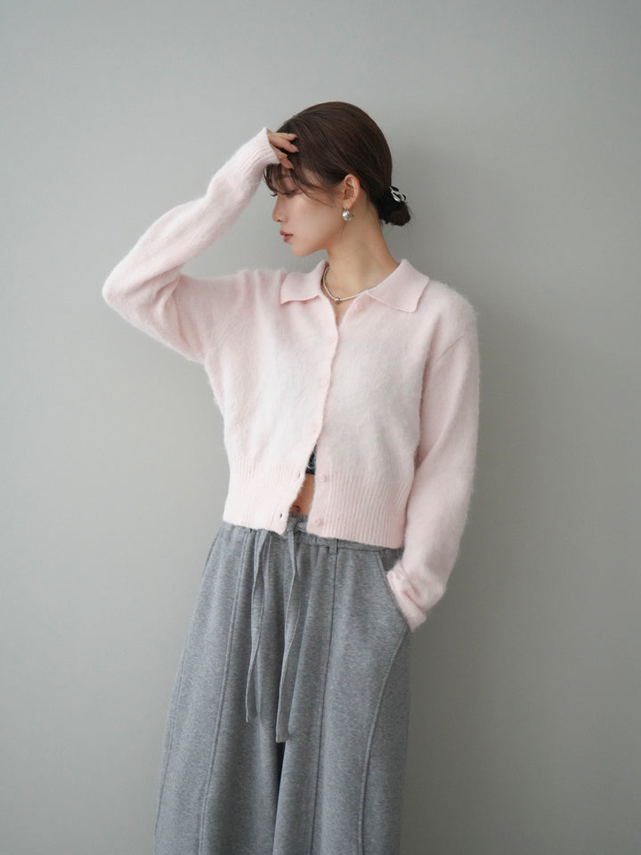 [予約]モヘア衿付きボタンプルオーバー/pink