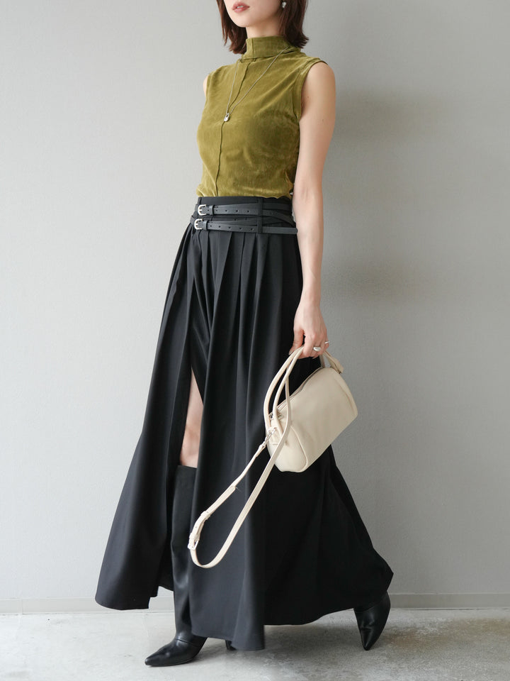 [予約]エステルプリーツスリットスカート/ブラック