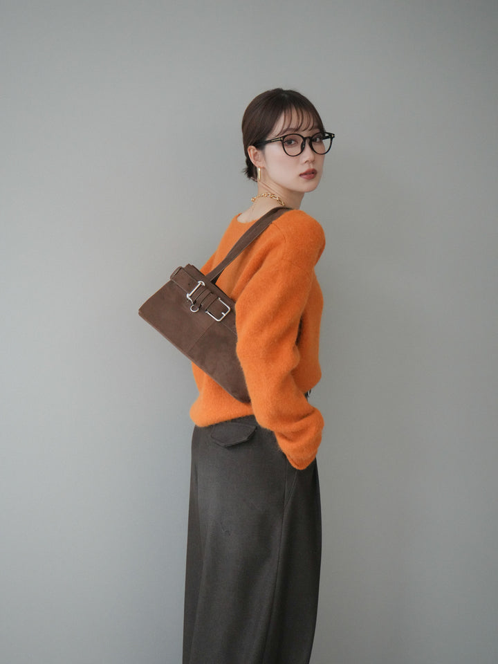 [予約]シュシュ付きアンゴラタッチVネックニットプルオーバー/orange