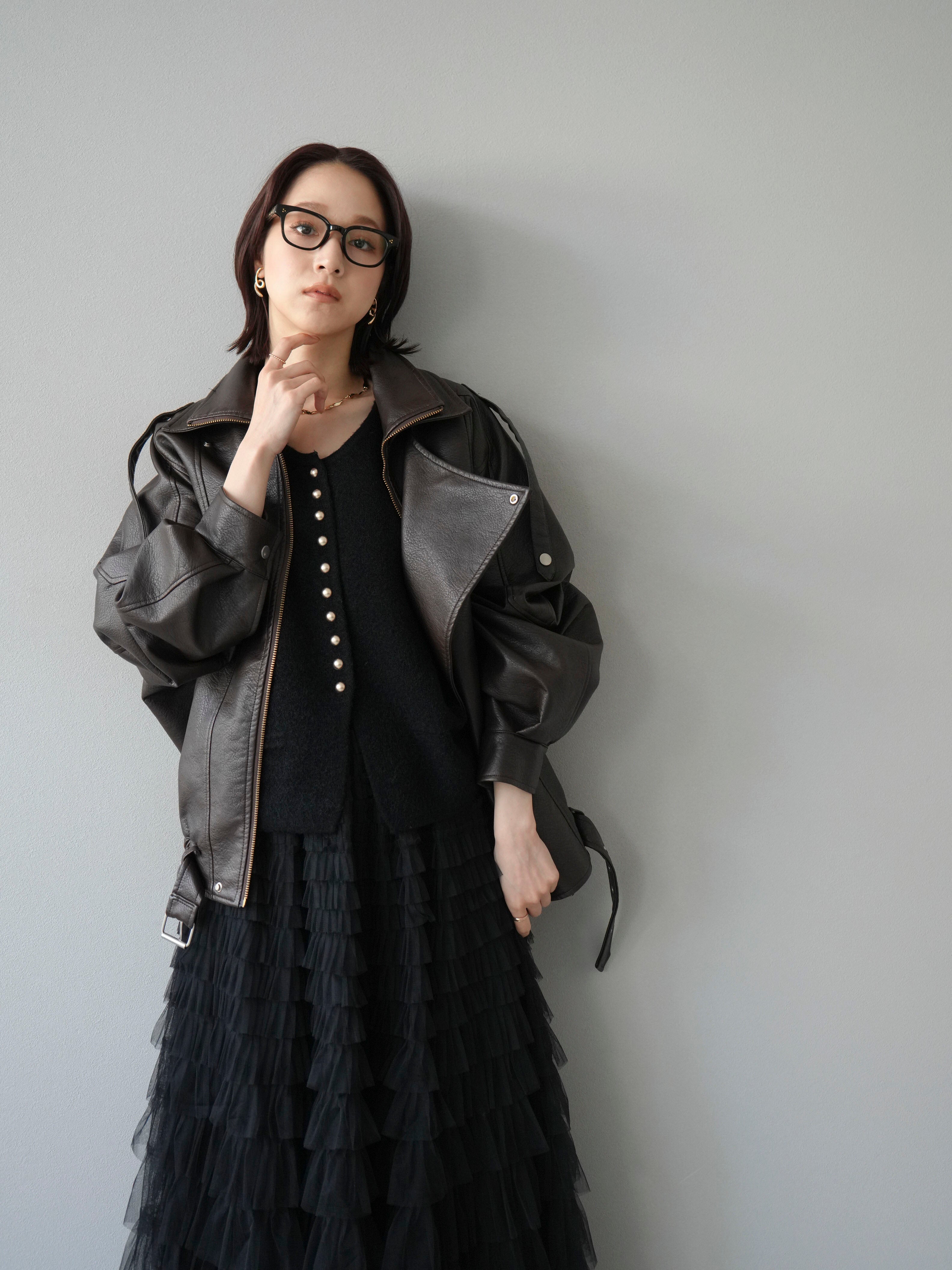 予約]スタンドカラーフェイクレザーブルゾン/ブラウン – Lumier