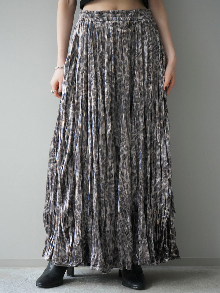 [予約]レオパードベロアワッシャーロングスカート/gray