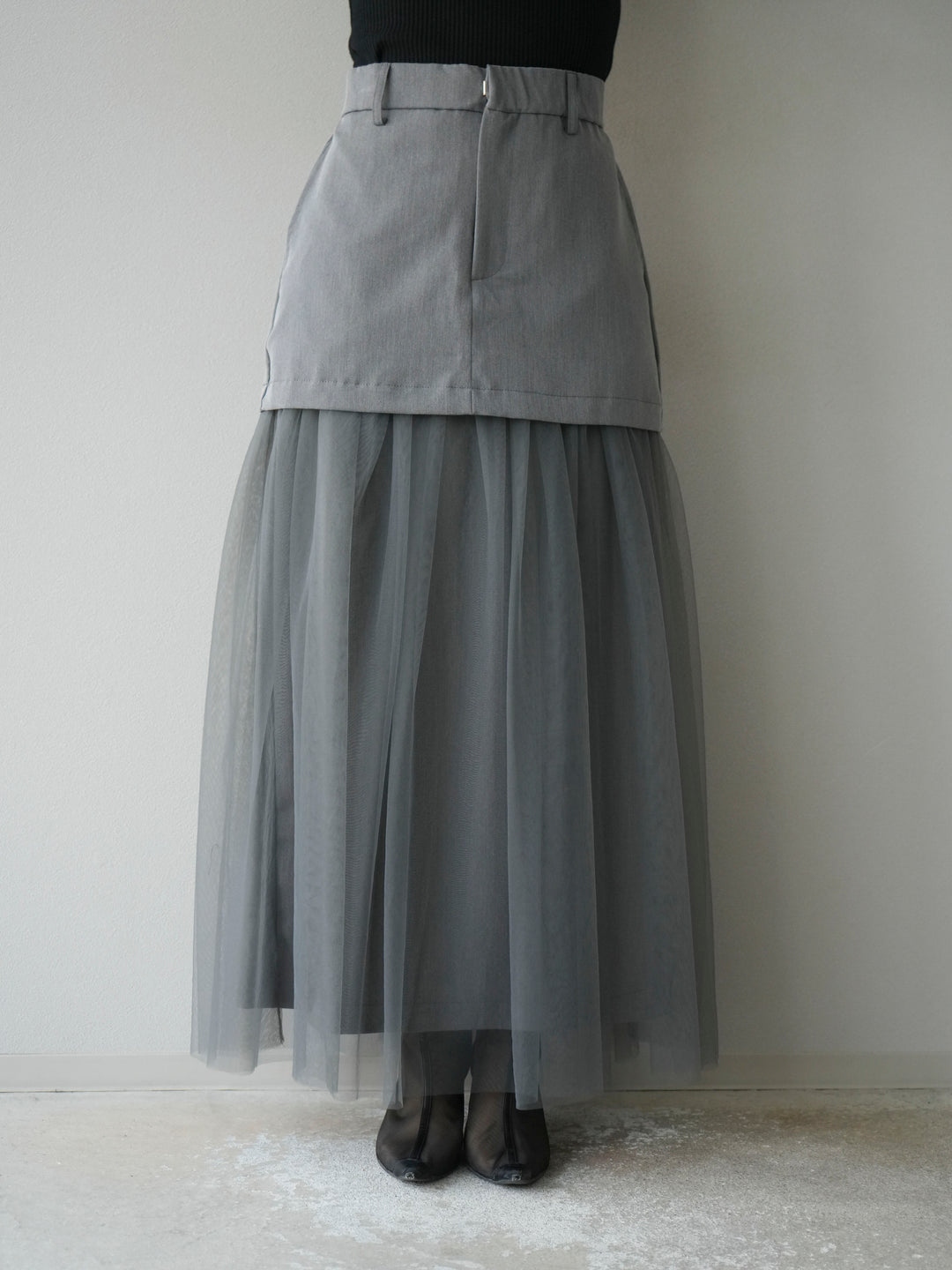 [予約]エステル切替チュールスカート/グレー