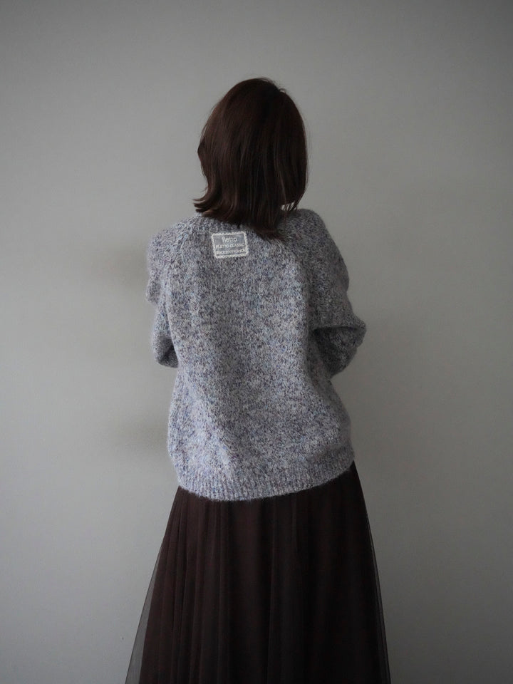 [SET]ロゴラベルミックスヤーンニットプルオーバー+チュールボリュームスカート(2set)