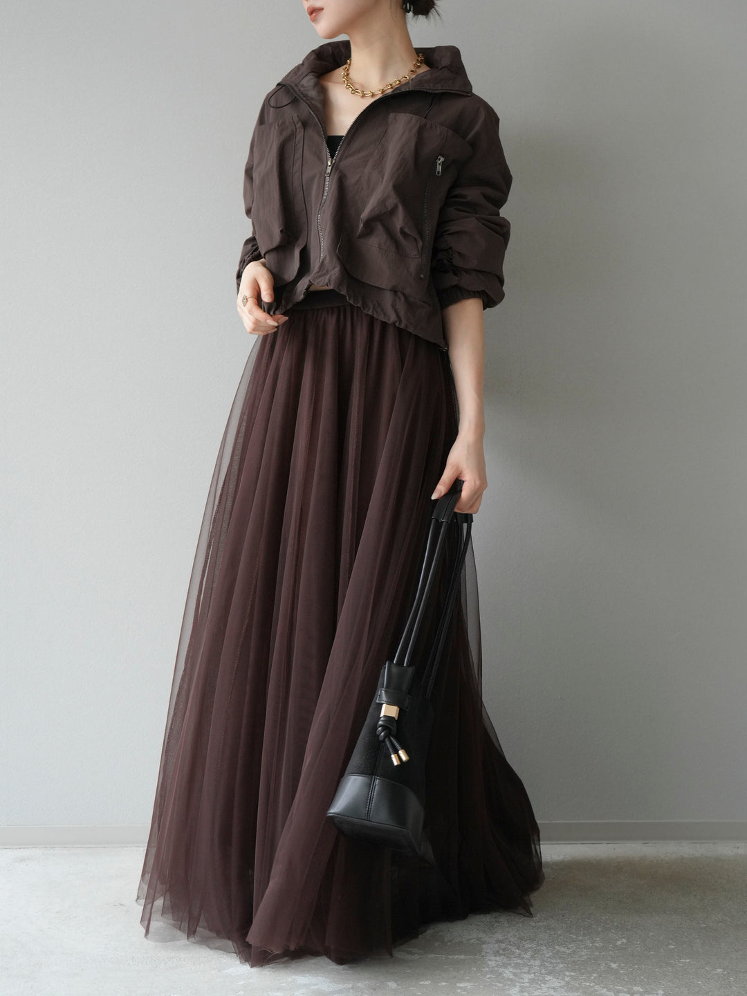 [予約]ポケットデザインショートブルゾン/ブラック