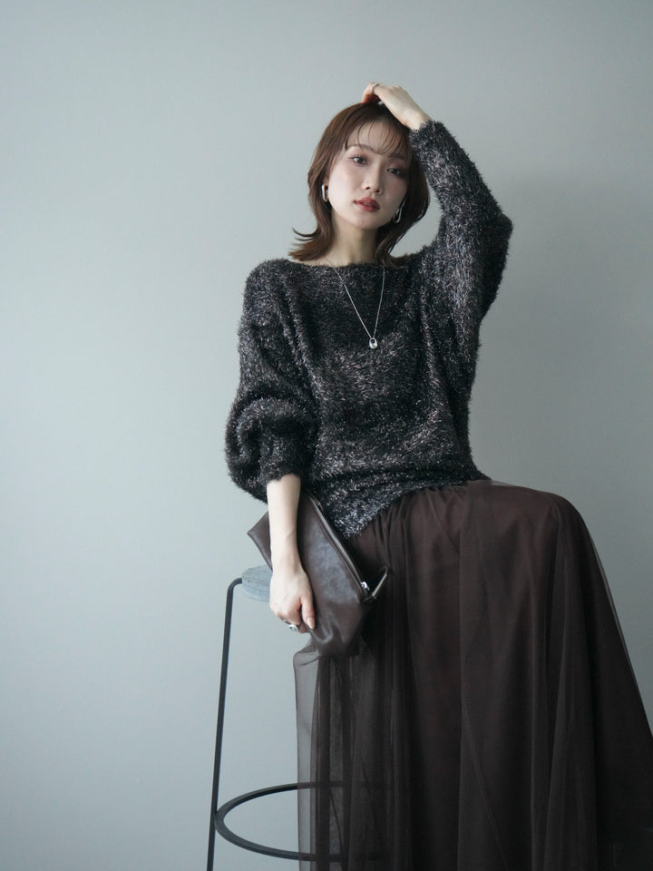 [予約]ラメシャギードルマンニットプルオーバー/brown