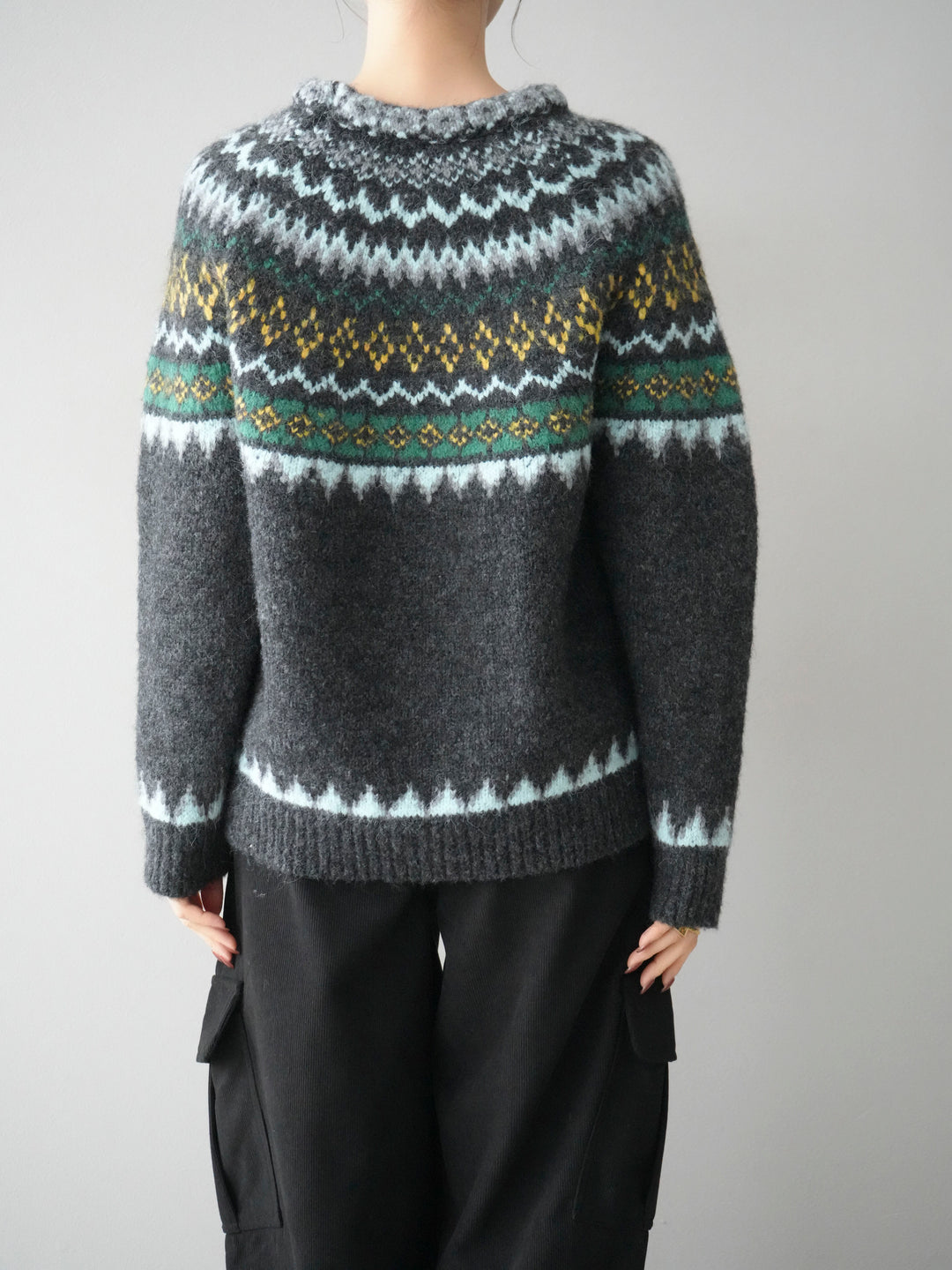 [予約]ウールタッチ求心柄オーバーニットプルオーバー/gray