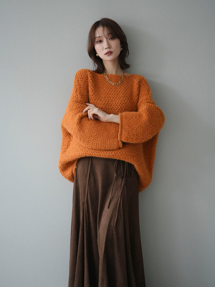 [予約]ワッフル編みオーバーニットプルオーバー/mustard