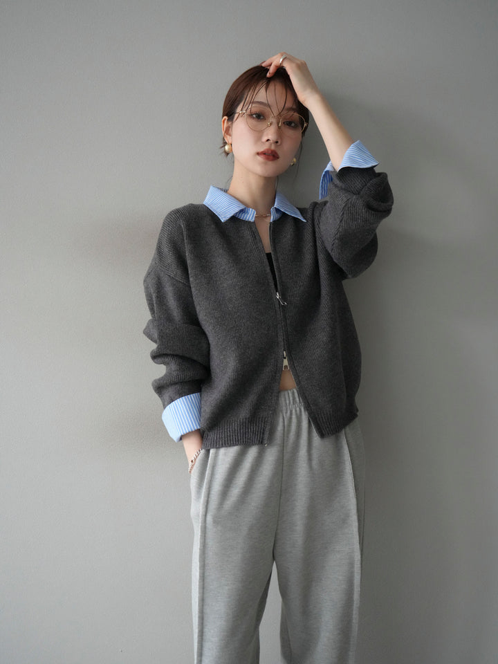 [SET]ストライプシャツレイヤードZIPニットカーディガン+ストライプシャツレイヤードZIPニットカーディガン(2set)