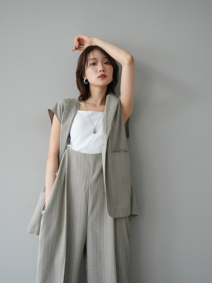 [SET]ヘリンボーンストライプジレ+ヘリンボーンストライプサロペット(2set)