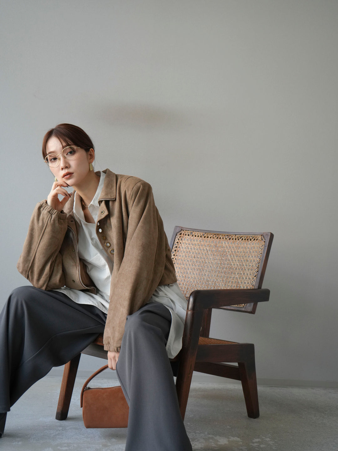 [予約]パンチングデザインスエードショートジャケット/ベージュ