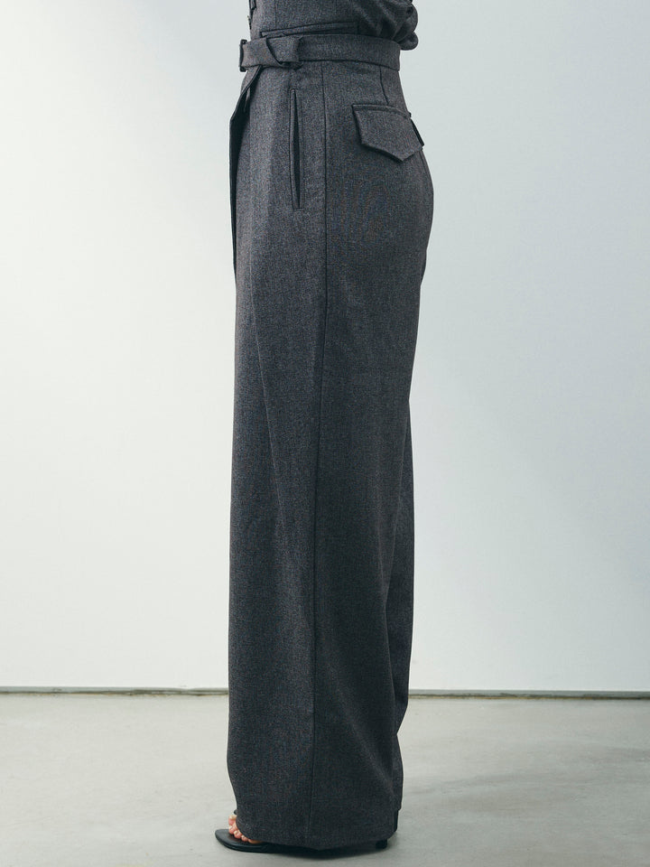 [SET]フラワーモチーフレースアップジレ＆ベルト付ワイドパンツSET UP(2set)